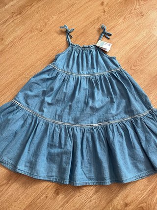 Vestido de niña rayas flores y azul vaquero