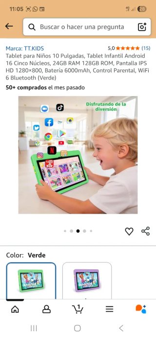 Tablet per bambini Android 16 128GB Verde