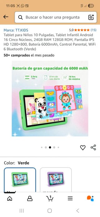 Tablet per bambini Android 16 128GB Verde