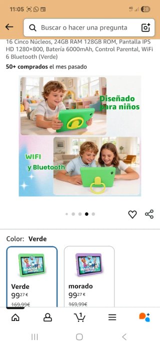 Tablet per bambini Android 16 128GB Verde