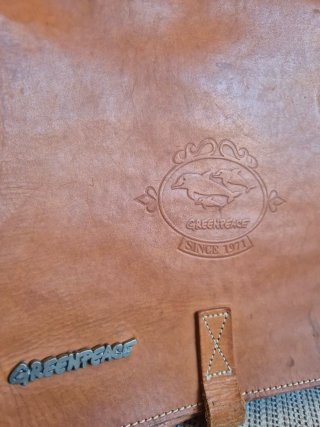 Carterón estilo cartero, cuero vintage GREENPEACE