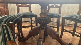 Mesa redonda madera pino maciza 120cm y 6 sillas