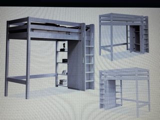 Cama alta con armario y estanterías