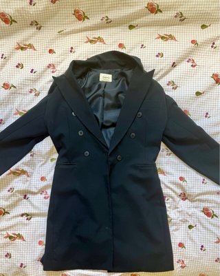 Blazer cruzado negro vintage largo