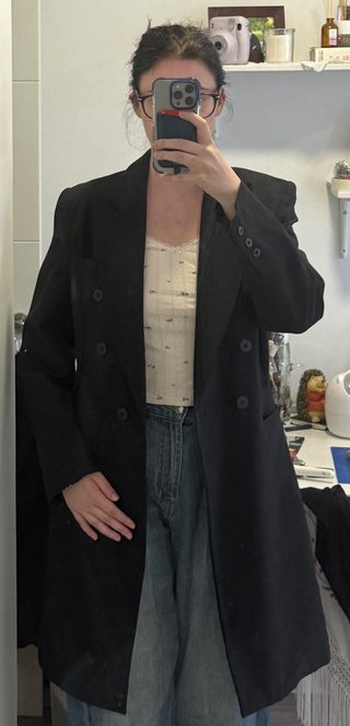 Blazer cruzado negro vintage largo