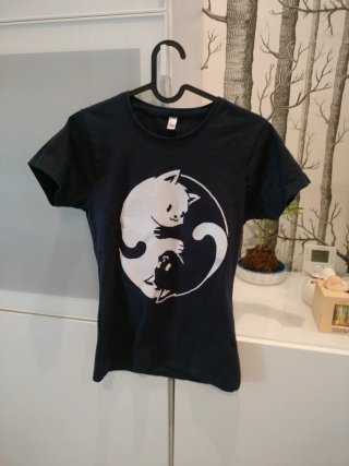 Camiseta Talla S Diseño Yin Yang Gato Azul marino