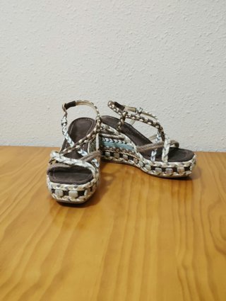 Sandalias Marrones Azules Cuña Alma en Pena