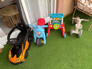 Pack 4 Juguetes: Coche, Moto, Bici y Andador