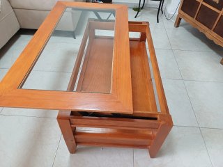 Mesa de centro madera y cristal elevable