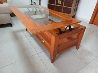 Mesa de centro madera y cristal elevable