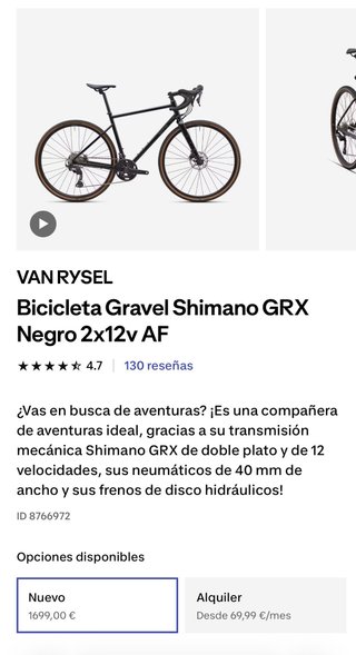 Bici Gravel Van Rysel GRX Talla L