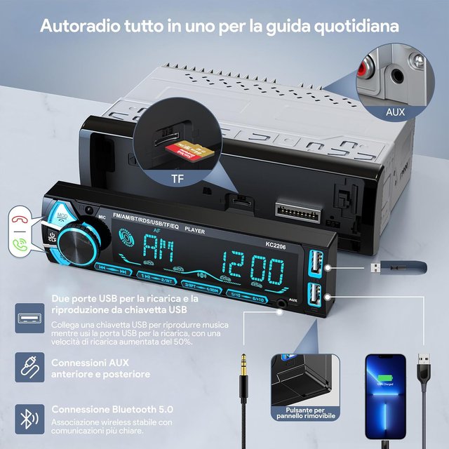 NUEVO - Radio Coche Bluetooth Panel Extraíble