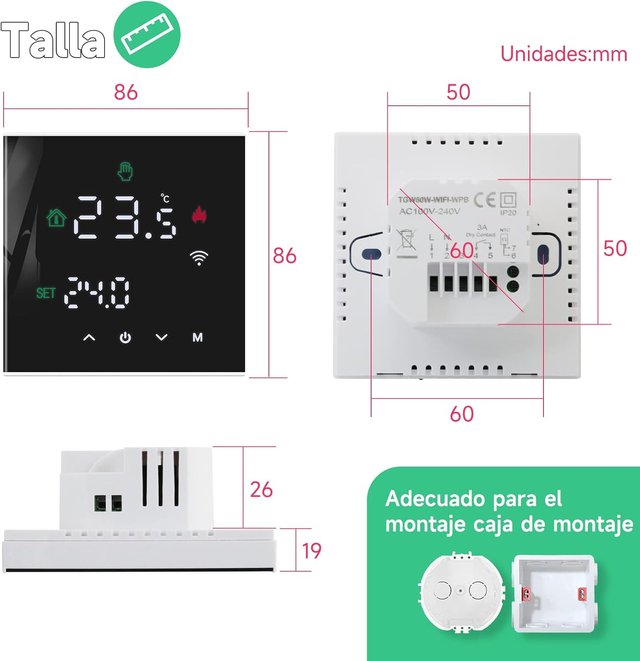 Termostato WiFi Beok Suelo Radiante Agua Tuya 3A