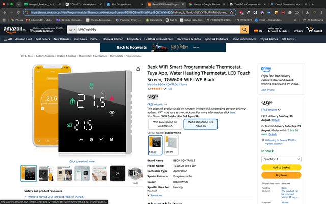 Termostato WiFi Beok Suelo Radiante Agua Tuya 3A