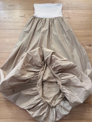Vestido Zara palabra de honor beige y blanco