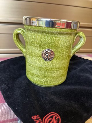 Porta oggetti ceramica verde con inserti argento