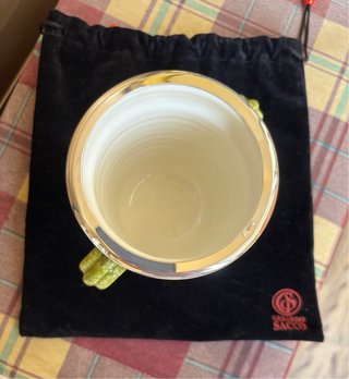 Porta oggetti ceramica verde con inserti argento
