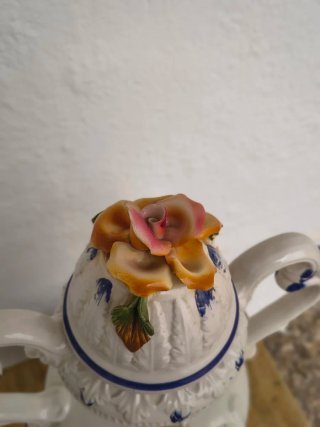Jarrón Capodimonte Italiano Cerámica Flores 55 cm