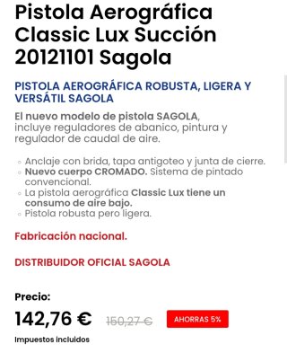 Pistola aerográfica Sagola Classic Lux