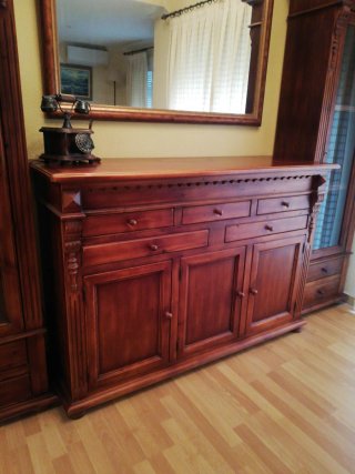 Mueble aparador, estantería y espejo rústico