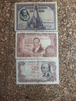 Billetes antiguos 100 pesetas (1928, 1943, 1970)