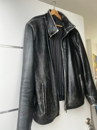 Cazadora Cuero Negra Talla 52 Marca Francesa S