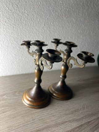 Coppia Candelabri Ottone 2 Bracci