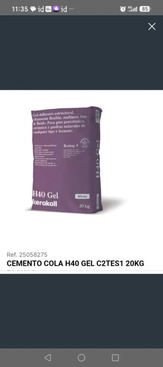 Cemento Cola H40 Gel Kerakoll 20kg Blanco