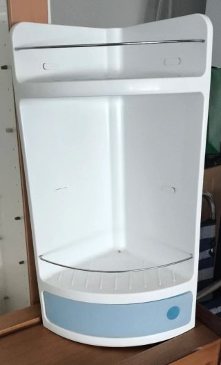 Estantería de ducha PVC blanca y azul.
