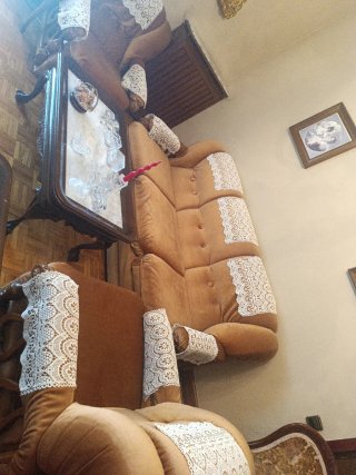Sofá de 3 plazas de madera y tela, sillones a jueg