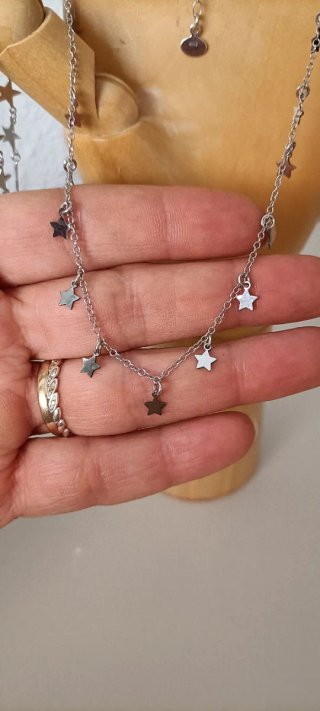 Conjunto Plata Collar y Pulsera Estrellas