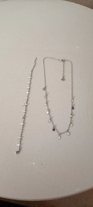 Conjunto Plata Collar y Pulsera Estrellas