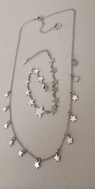 Conjunto Plata Collar y Pulsera Estrellas