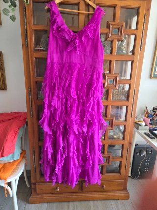 Vestido fiesta volantes rosa/morado