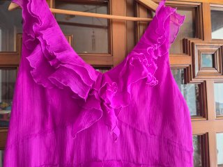 Vestido fiesta volantes rosa/morado