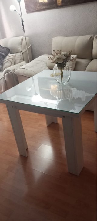 Mesa de comedor cristal y madera