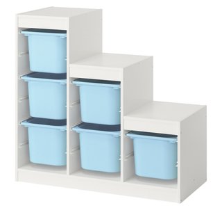 Estantería Escalera Ikea con Cajas Azules