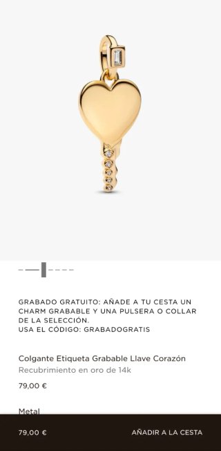 Colgante Pandora Llave Corazón Baño Oro