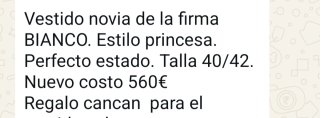 Traje de Novia Talla 40-42, precio nuevo 560 euros