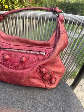Vintage Balenciaga day bag em couro vermelho
