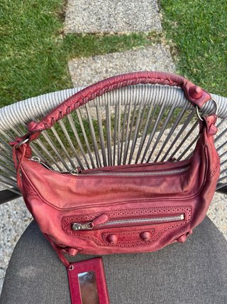 Vintage Balenciaga day bag em couro vermelho