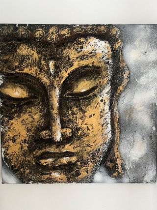 Cuadro Buda Dorado y Gris Texturizado