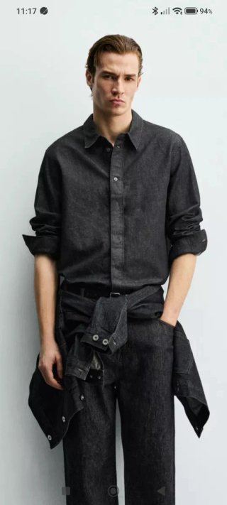 Camisa Zara Denim Algodón Lino Hombre
