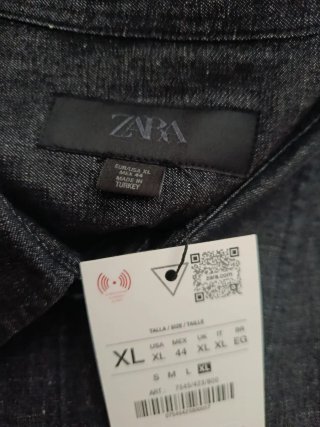 Camisa Zara Denim Algodón Lino Hombre