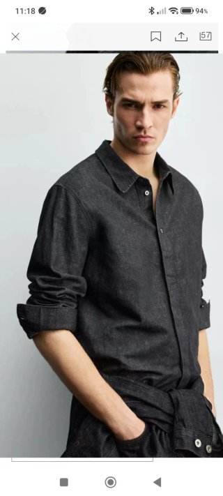 Camisa Zara Denim Algodón Lino Hombre