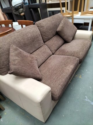 Divano a 3 posti in pelle e tessuto beige/marrone