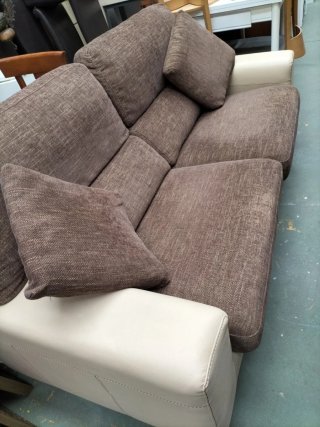 Divano a 3 posti in pelle e tessuto beige/marrone
