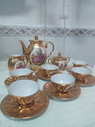 Juego de café vintage porcelana dorado