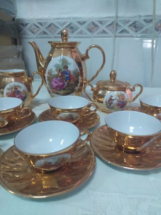 Juego de café vintage porcelana dorado