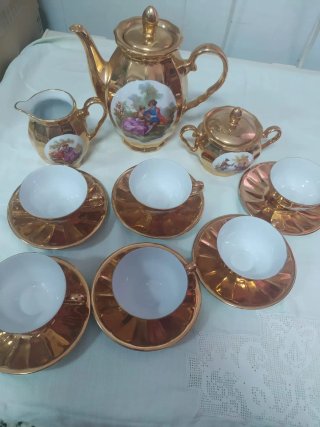 Juego de café vintage porcelana dorado